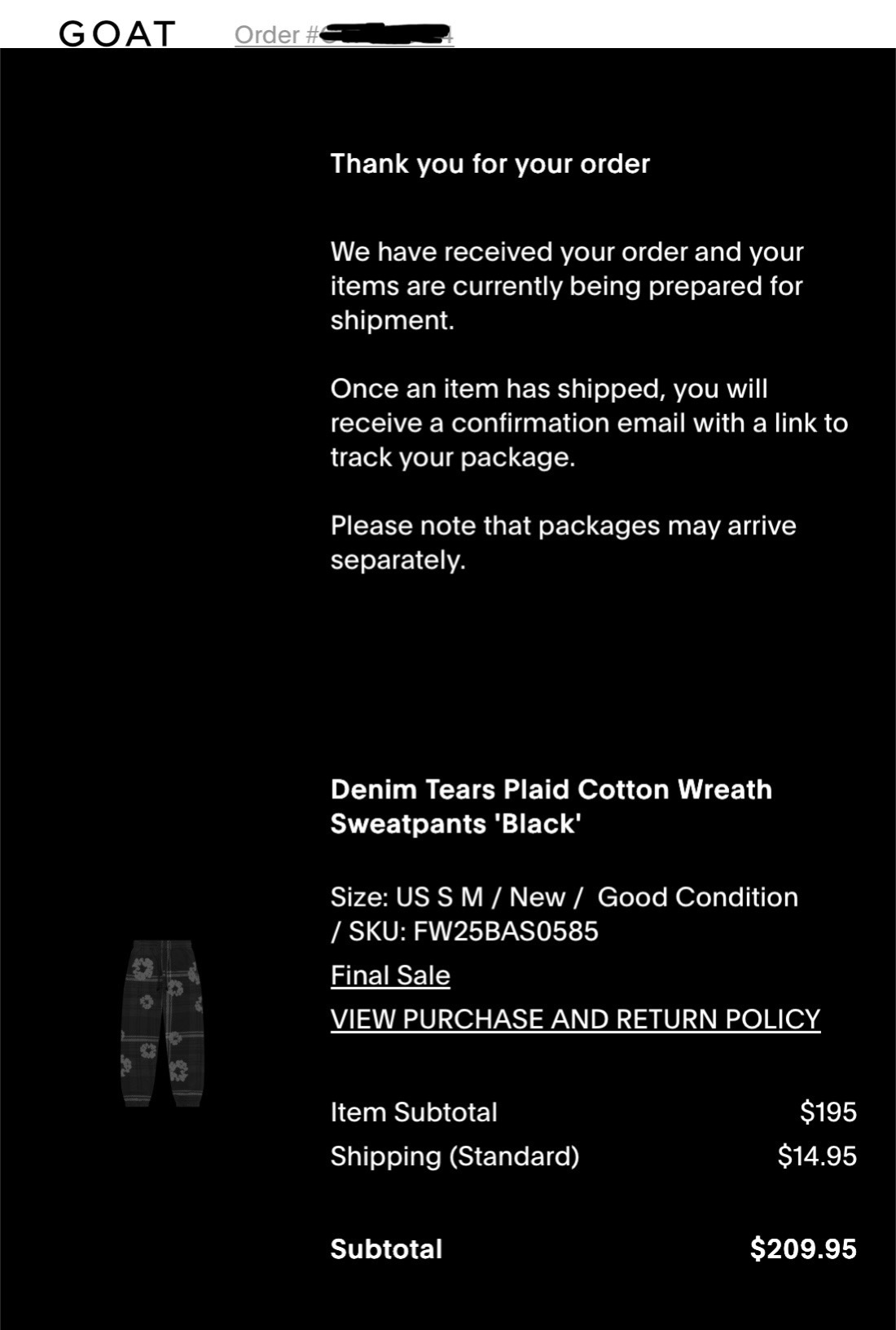 Фото 2: Denim Tears Wreath Plaid Cotton Sweatpants